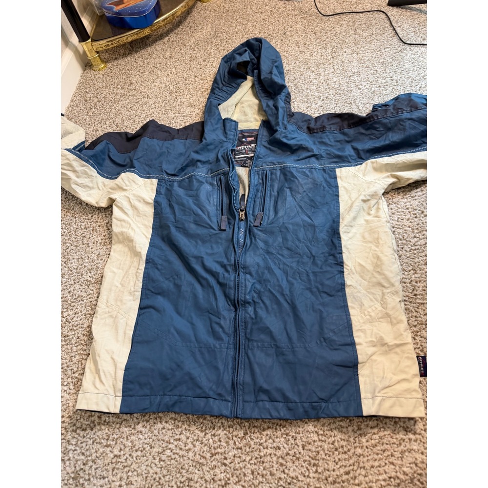 Free Country Athletx Mens XL Blue Colorblock Hooded Windbreaker Jacket